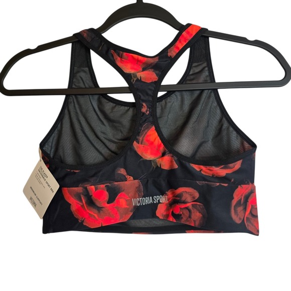 Victoria Secret Sports Bra Legging Set Black Roses Racer Back Athletic Mediu NWT - Picture 3 of 13